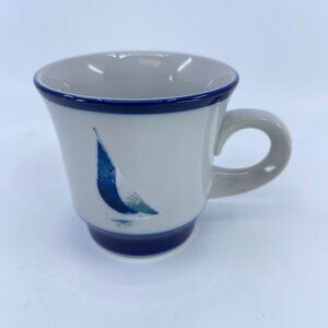 vintage noritake "running free" stoneware mug with blue sailboat design